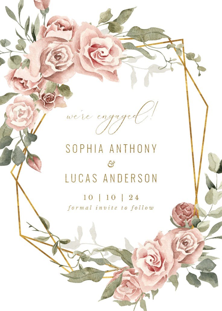 Dusty pink rose gold border - anuncio de compromiso