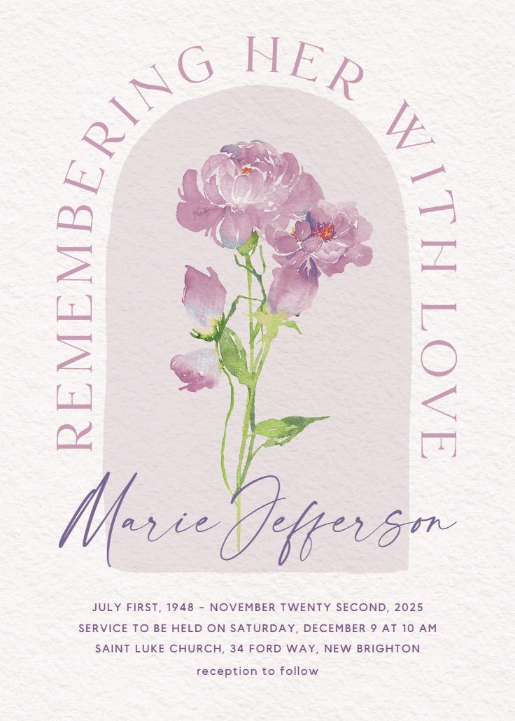 Remembering - memorial card