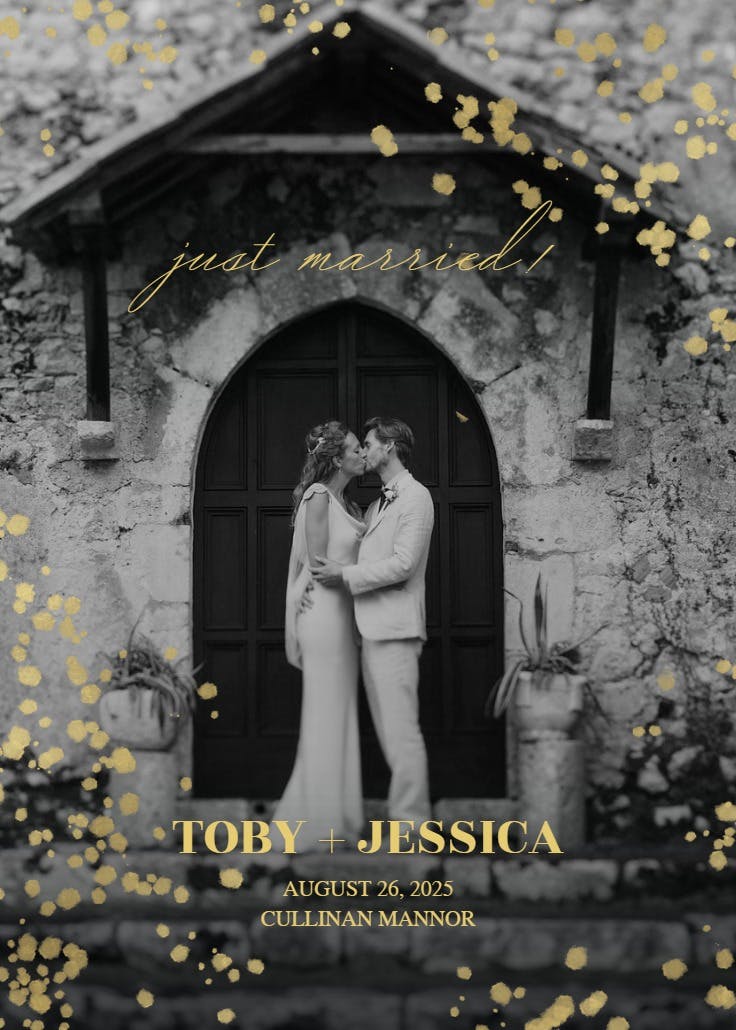 Golden splatter dots -  anuncio de boda