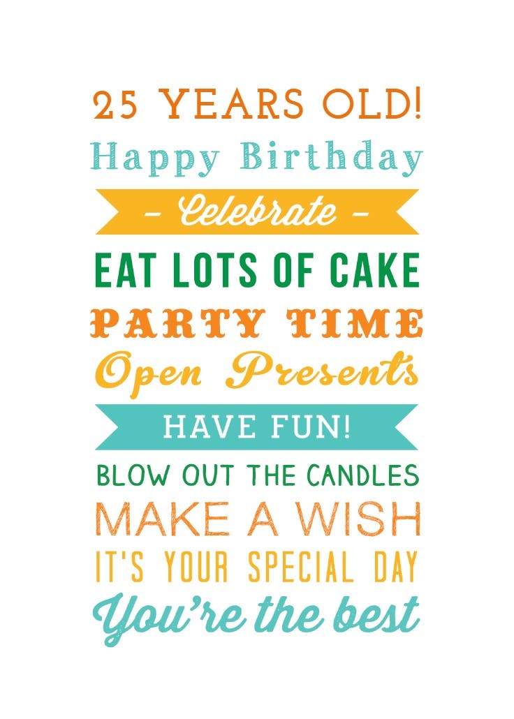 25 years old birthday - birthday card