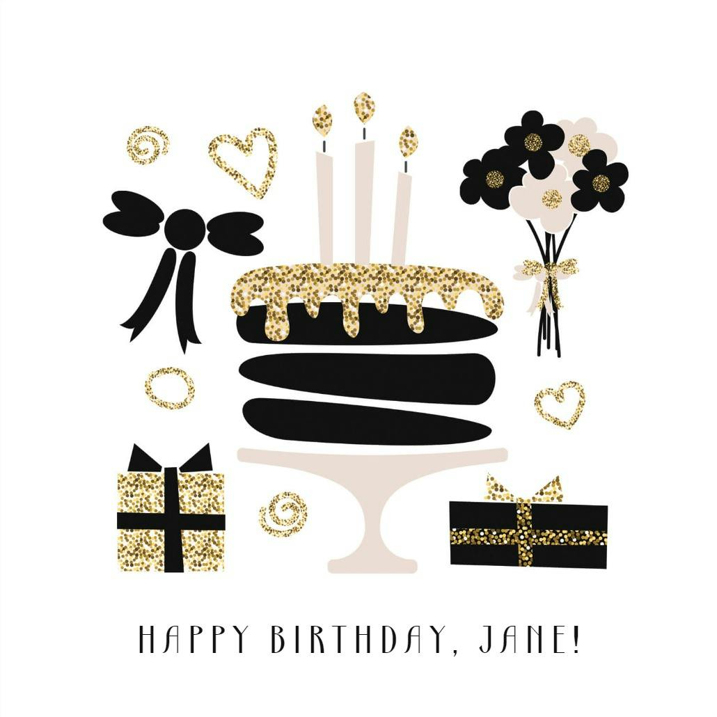 Glitter & glam - happy birthday card