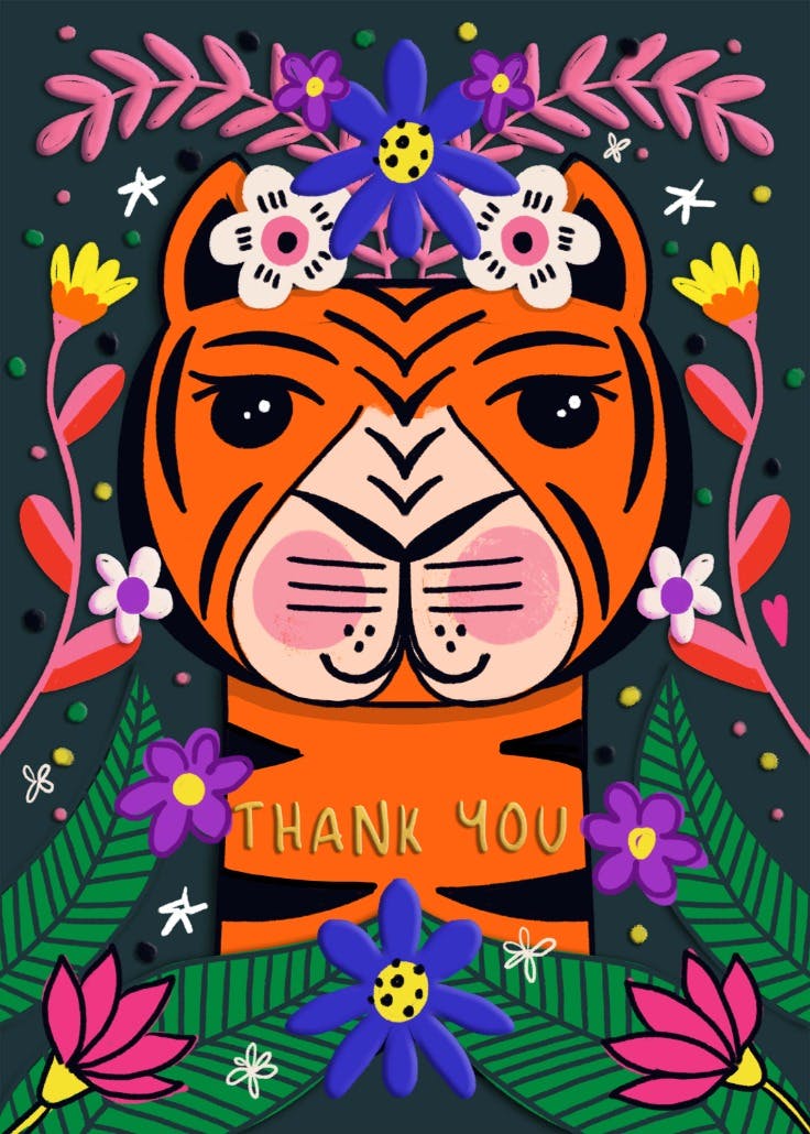 Floral tiger - thank you card