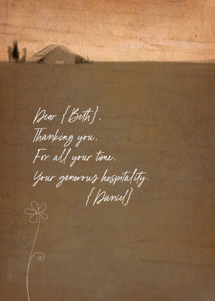 Thanks for generous hospitality - thank you card