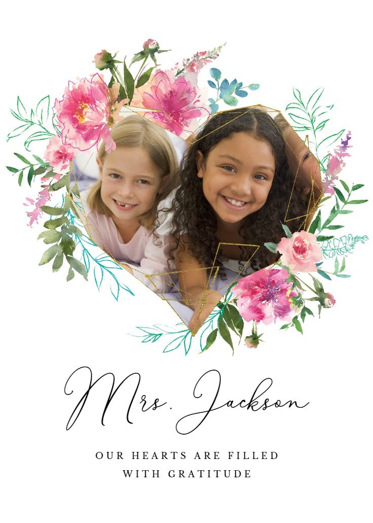 Geometric floral heart photo - thank you card