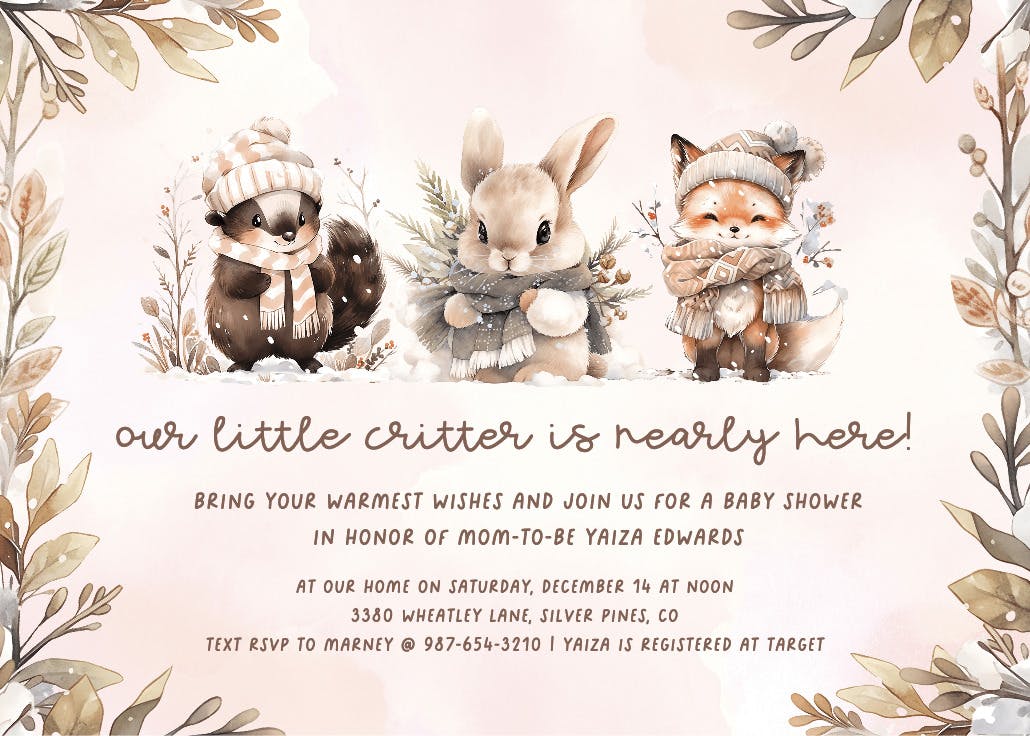 Cozy critters - invitación de fiesta