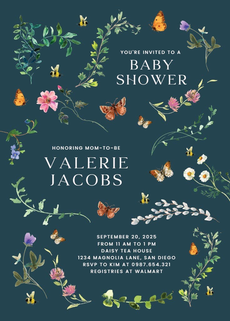 Floral dance with butterflies - party invitation