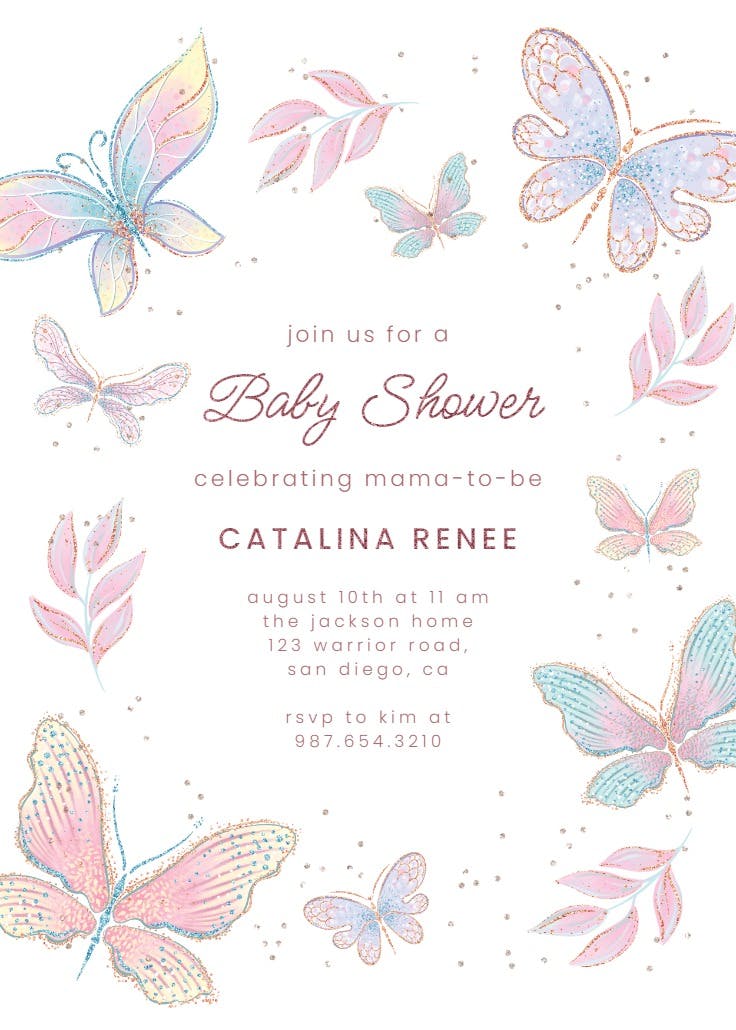 Shiny butterflies -  invitación para baby shower