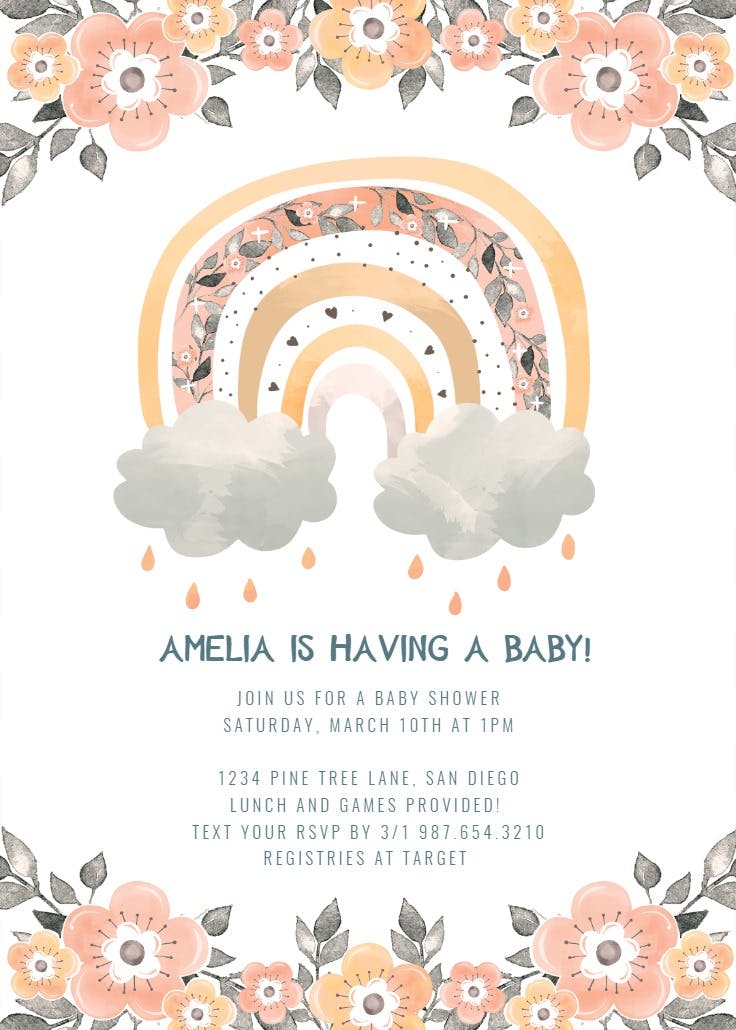 Watercolor rainbow blossom - invitación de fiesta