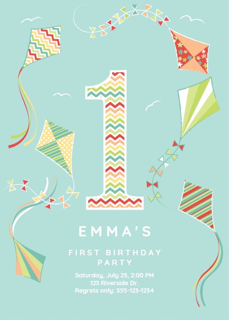 Colorful kites - invitación de cumpleaños