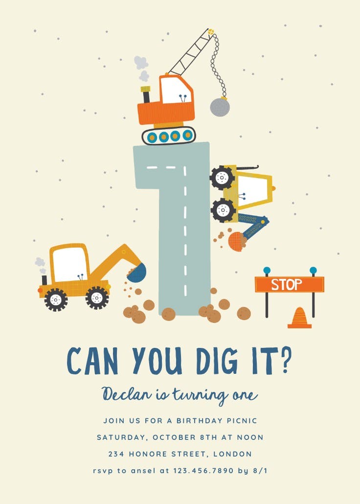 First dig it construction - invitación de cumpleaños