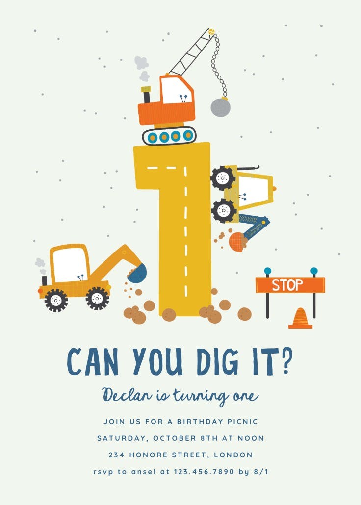 First dig it construction - invitación de cumpleaños