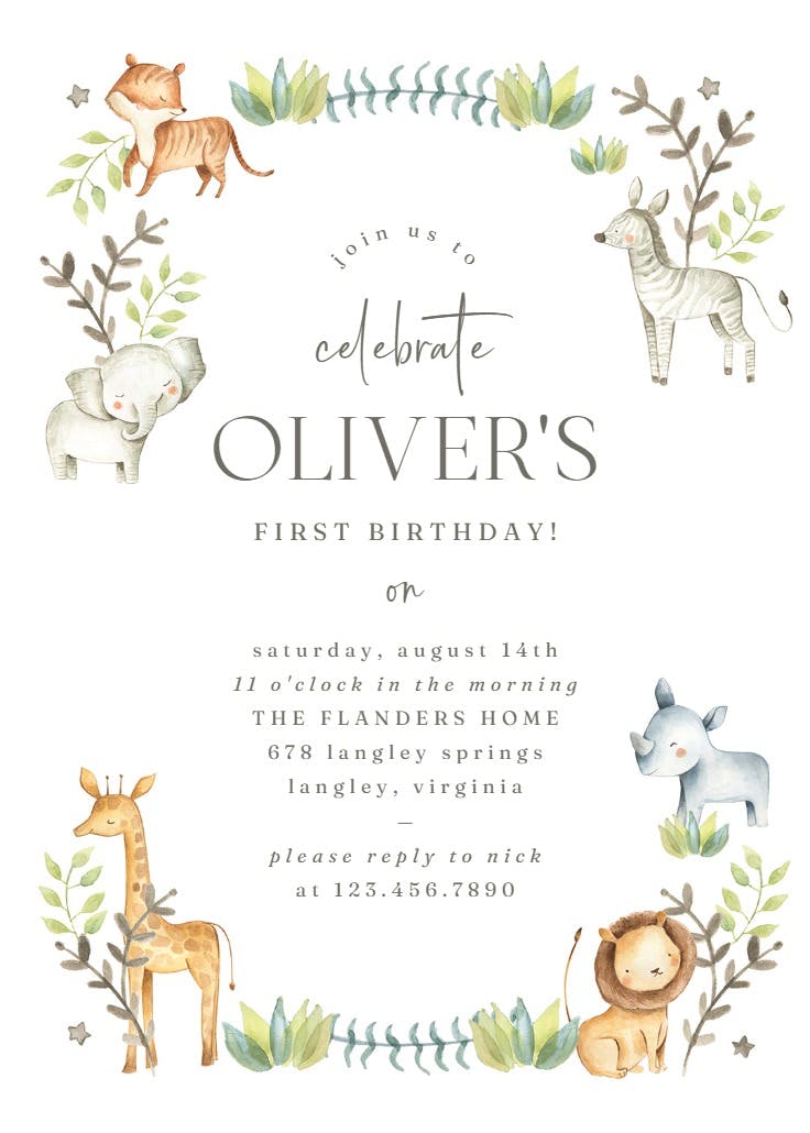 Happy zoo animal wreath - invitación de cumpleaños