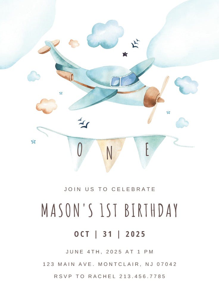 Toy airplane - invitación de cumpleaños