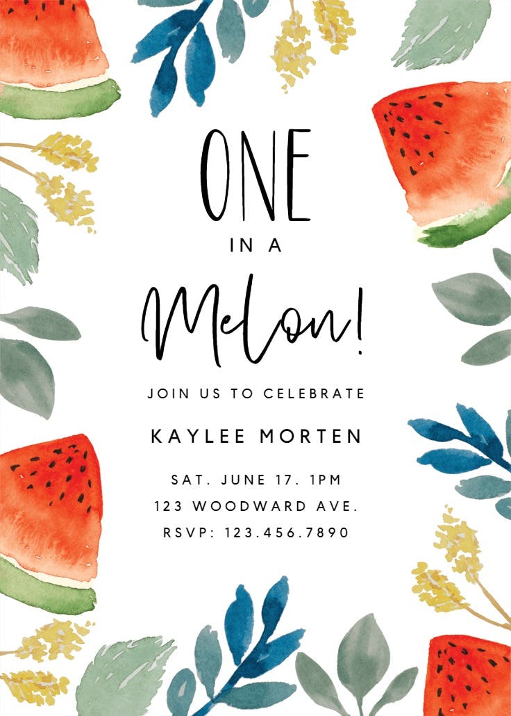 Watercolor melon - invitación de cumpleaños