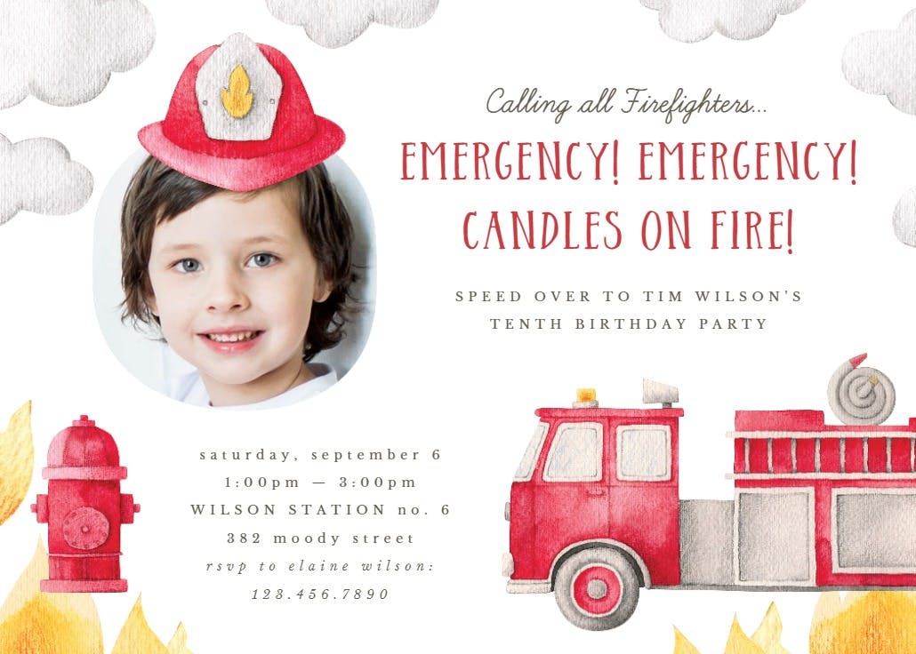 Fast responders fire truck photo - invitación de fiesta