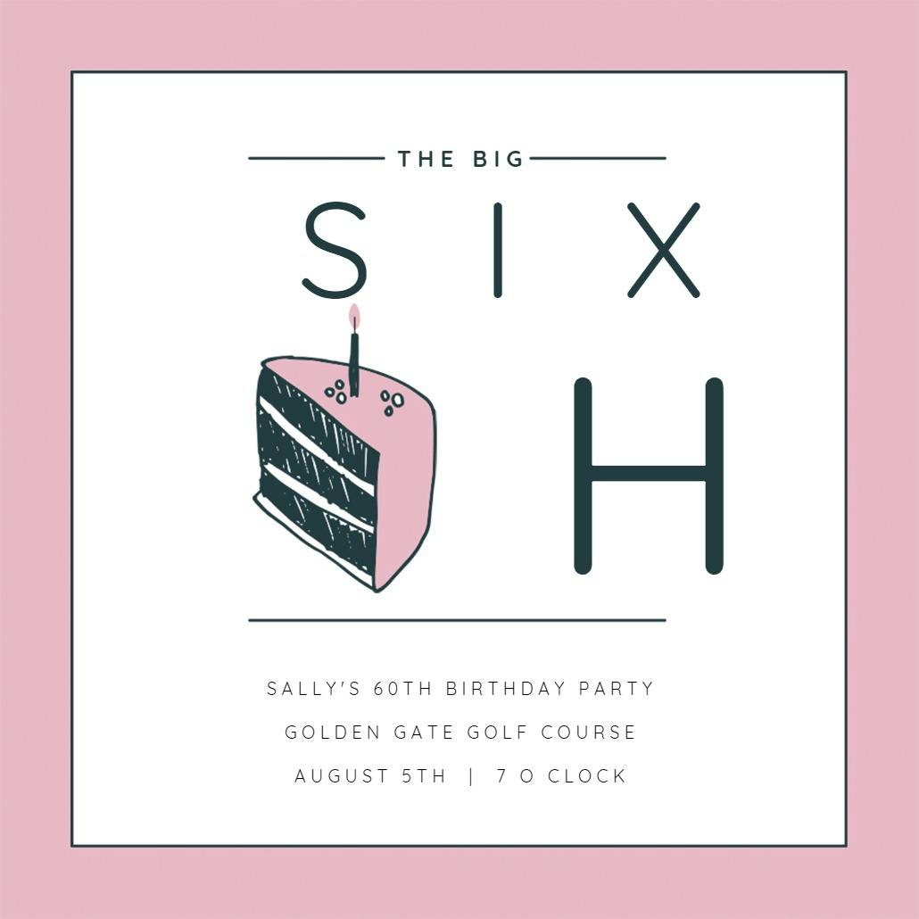 60 cake slice - birthday invitation
