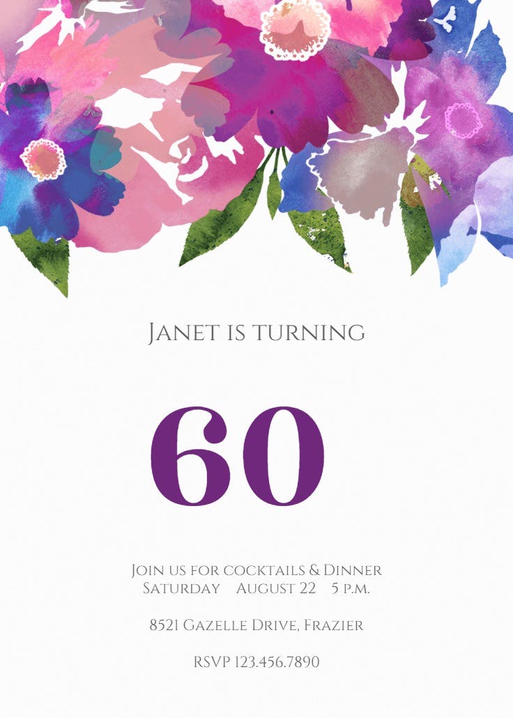 60th watercolor classic - birthday invitation