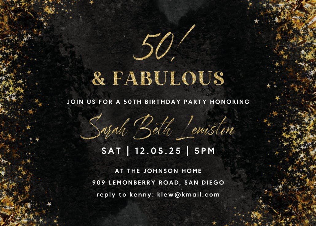 Black and gold - invitación de cumpleaños