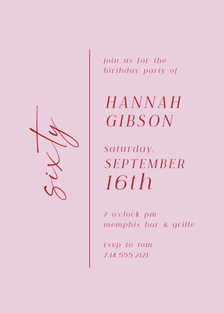 Charming sixty - birthday invitation