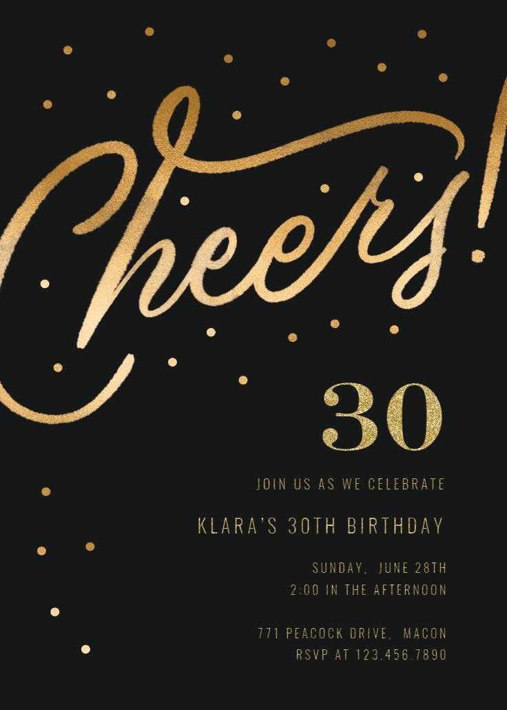 Cheers 30th birthday party - birthday invitation