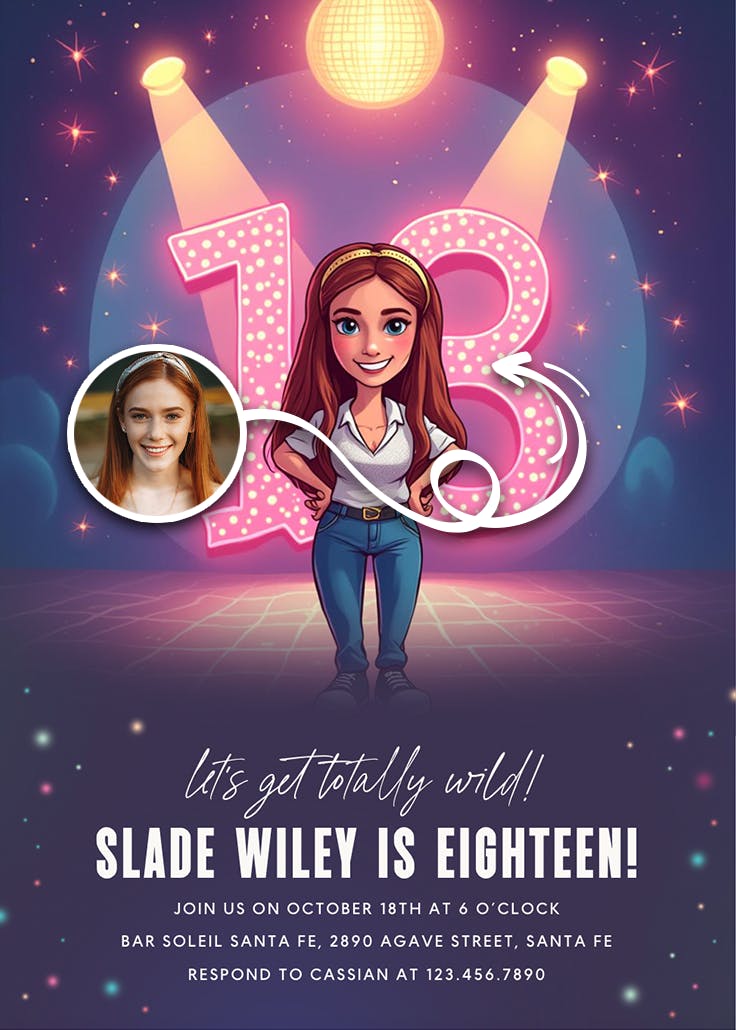 Dance party at 18 - invitación de cumpleaños