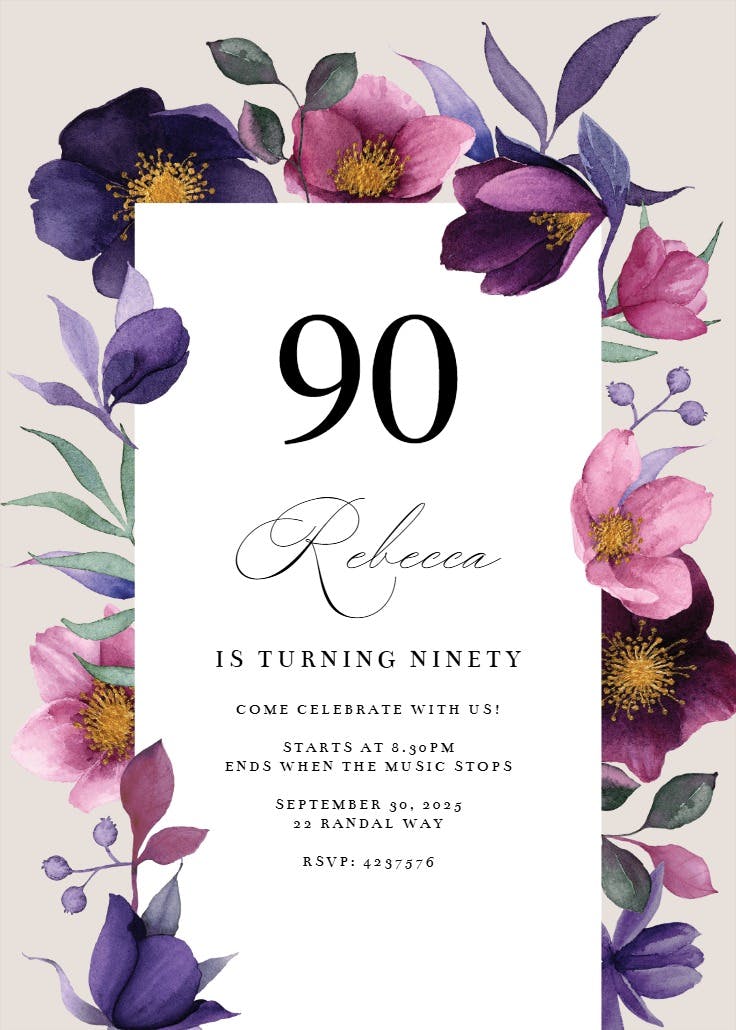 Growing joy at 90 - invitación de cumpleaños