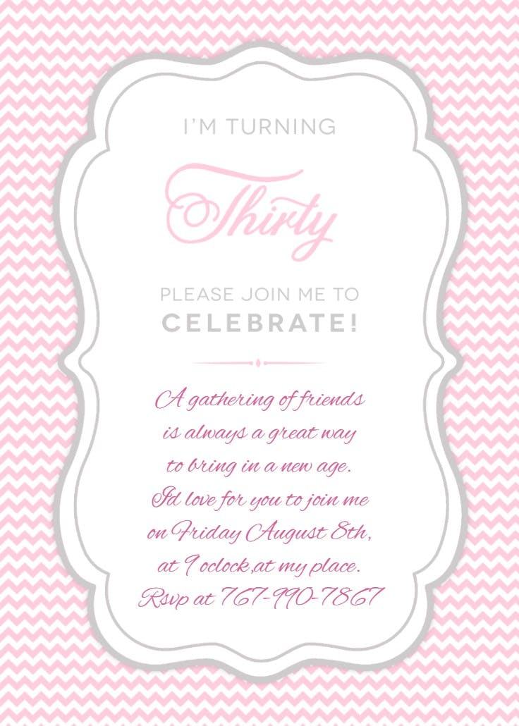 Pink 30th birthday party - birthday invitation
