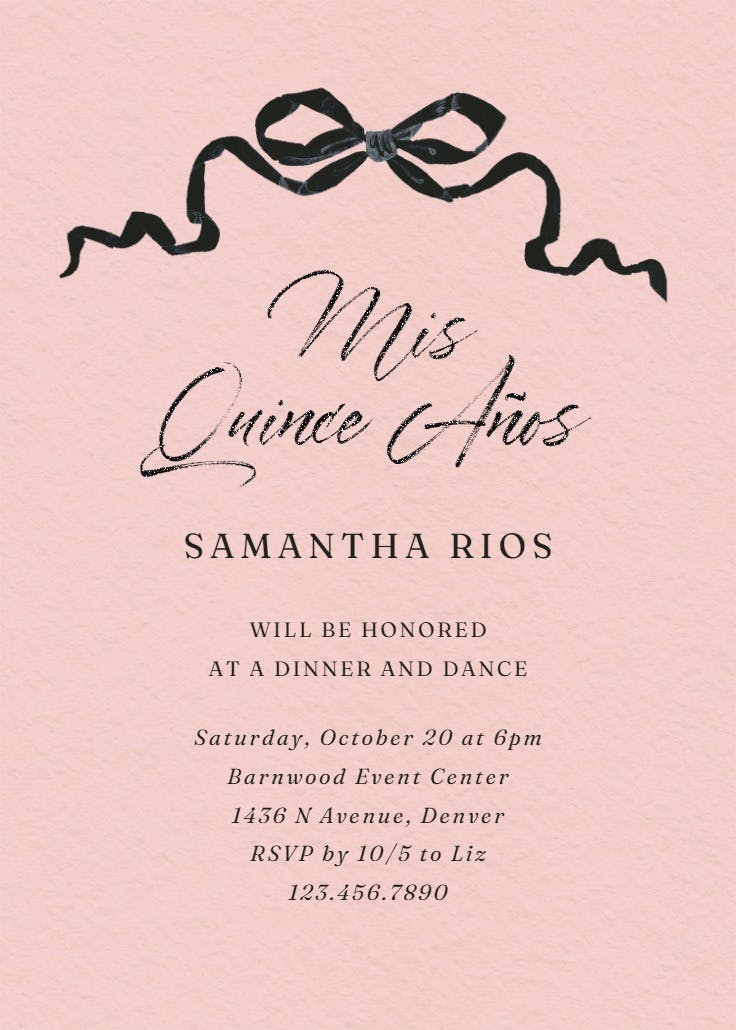 Black ribbons - invitación de cumpleaños