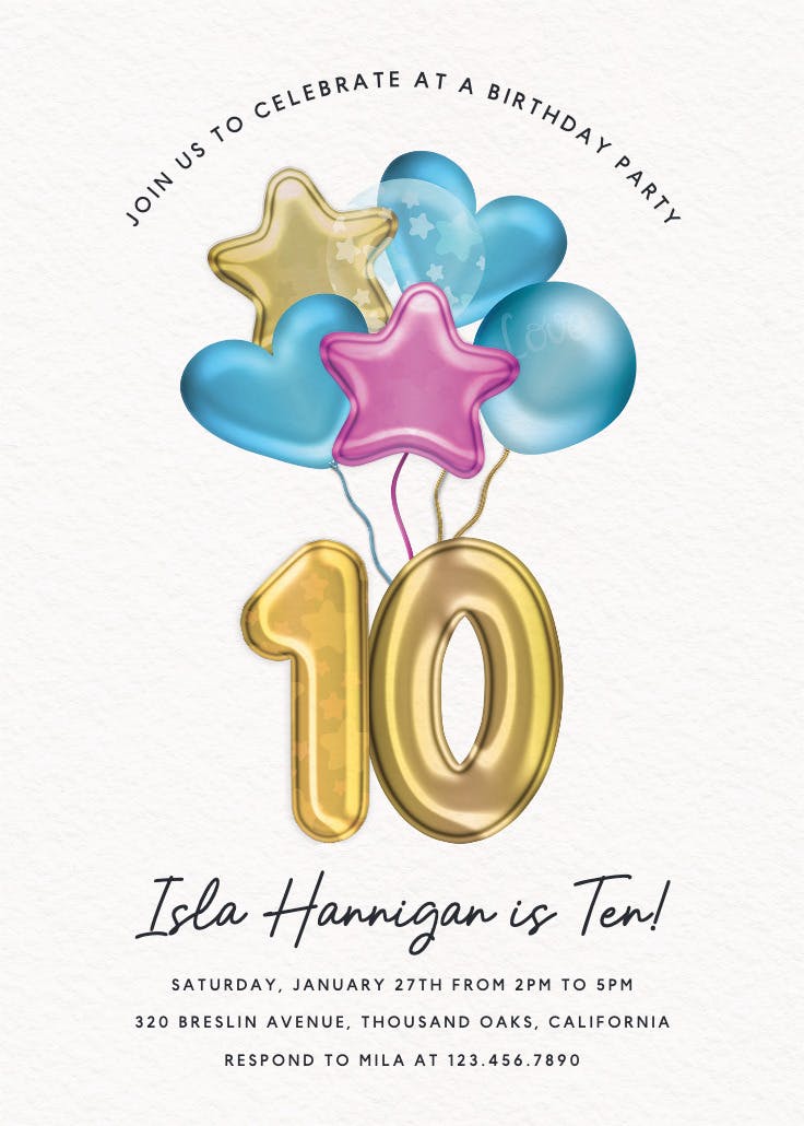 3d balloons 10 - birthday invitation
