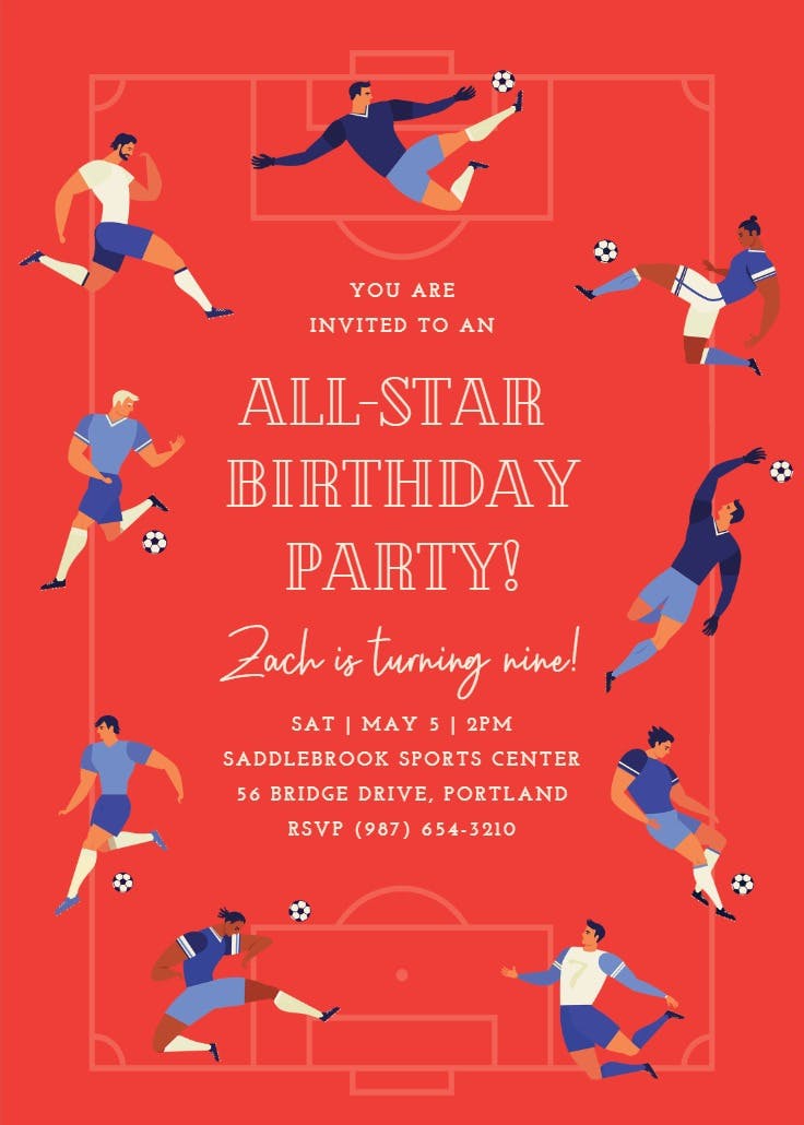 All star soccer - birthday invitation
