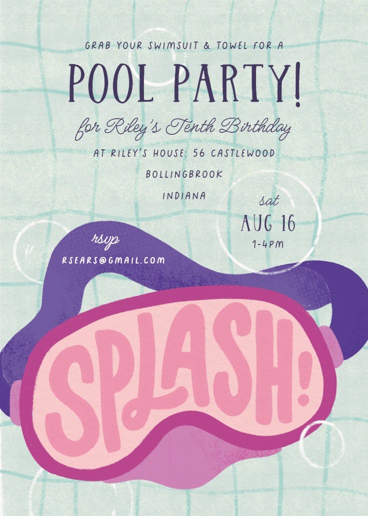 Big splash - invitación de fiesta