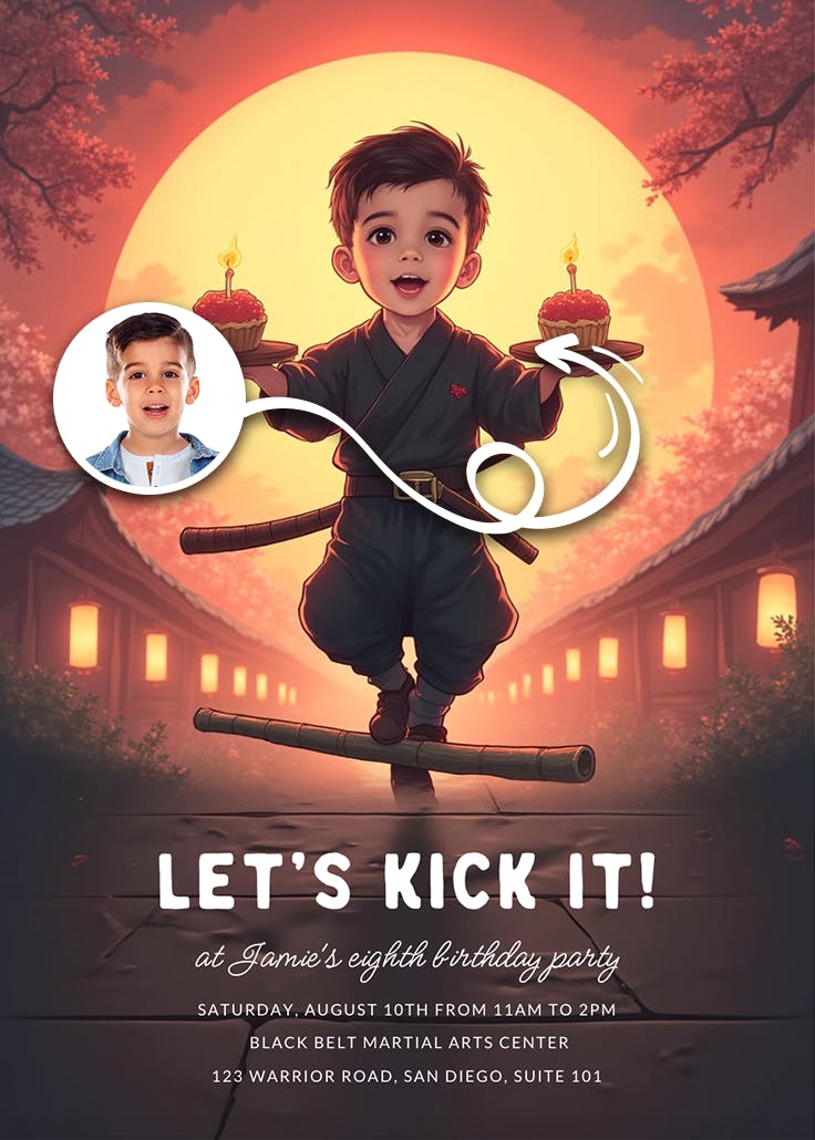 Black belt birthday battle - invitación de fiesta