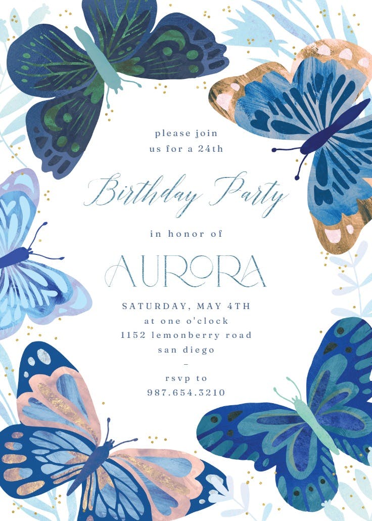 Blue butterflies - invitación de cumpleaños