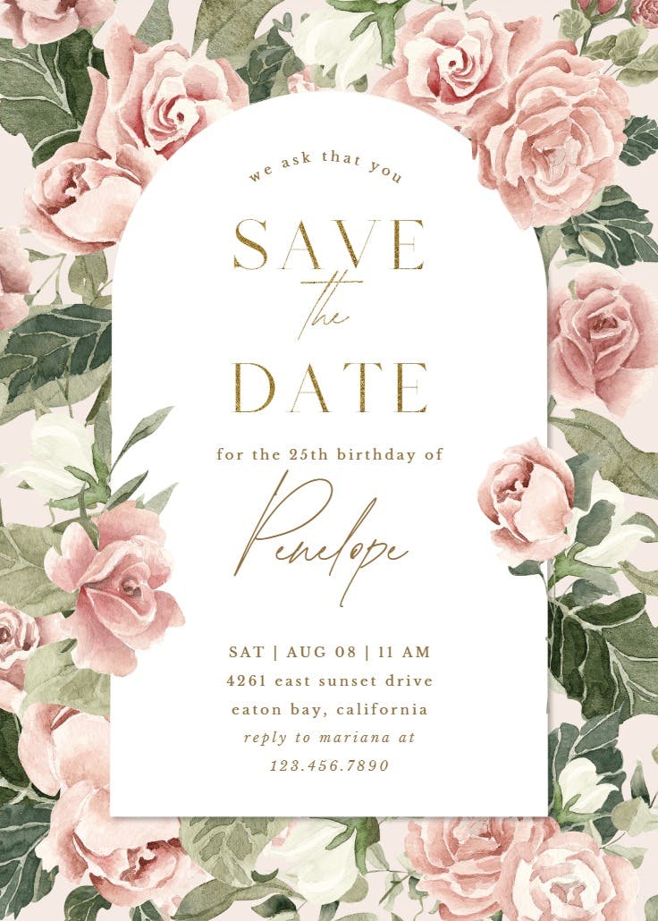 Boho rose dusty pink frame - invitación de fiesta