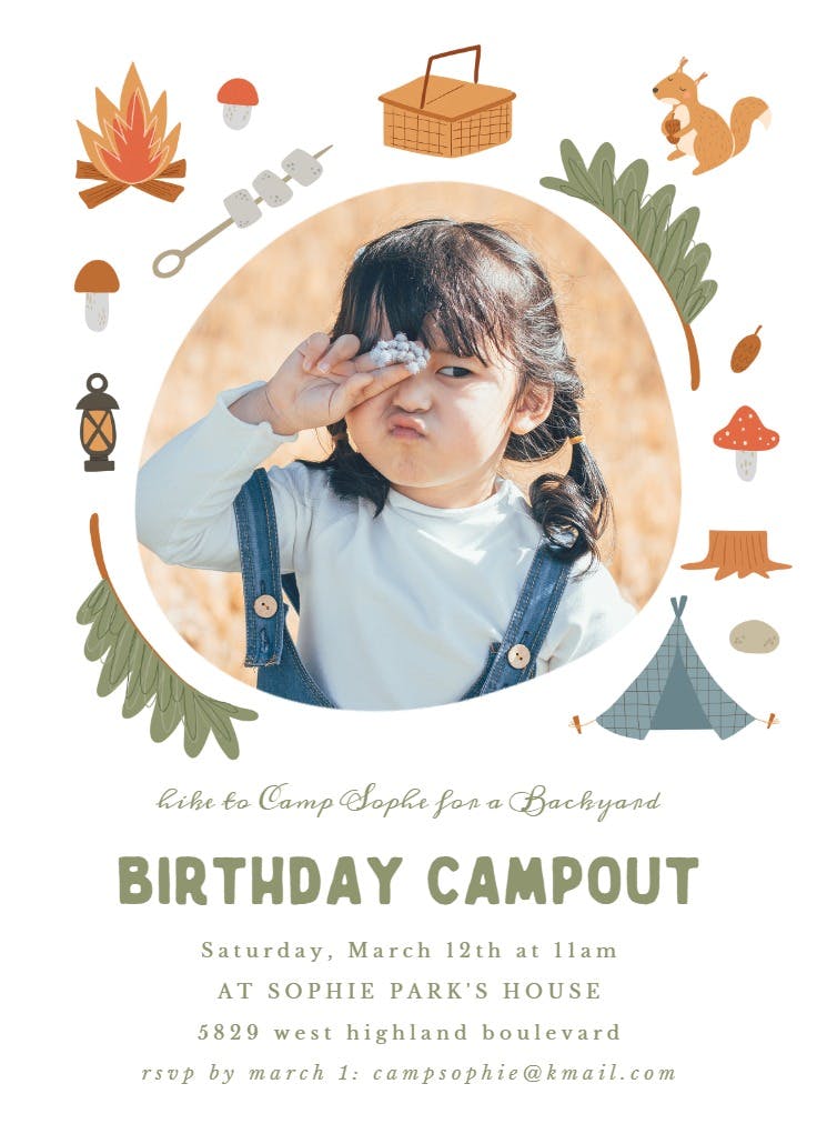 Camp birthday - invitación de fiesta