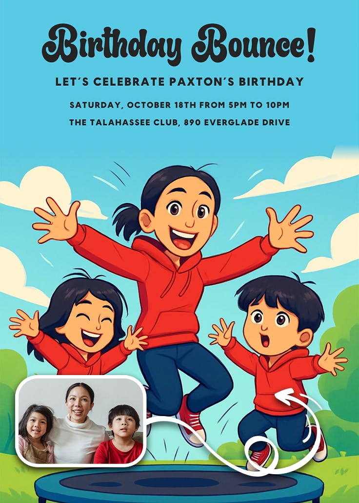 Cartoon trampoline - invitación de fiesta