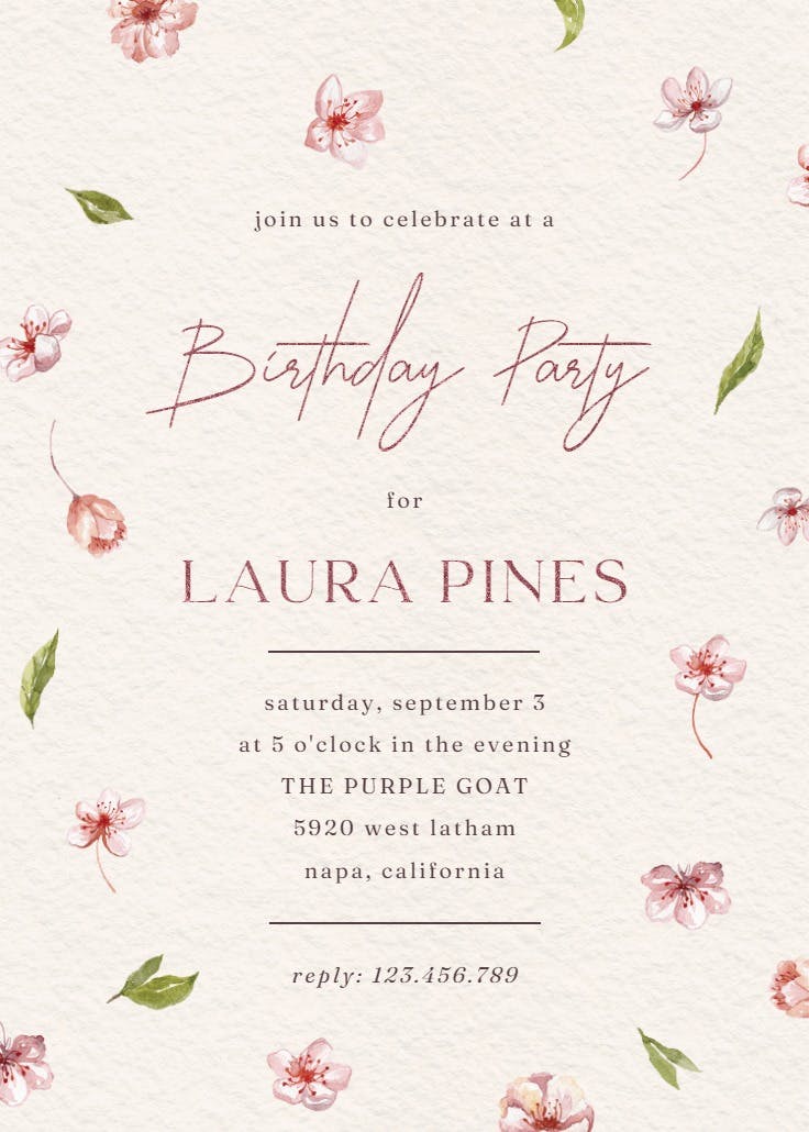 Cherry blossoms - invitación de cumpleaños