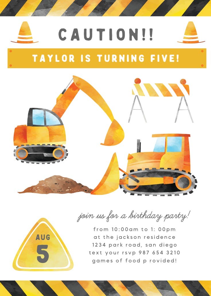 Construction - invitación de cumpleaños