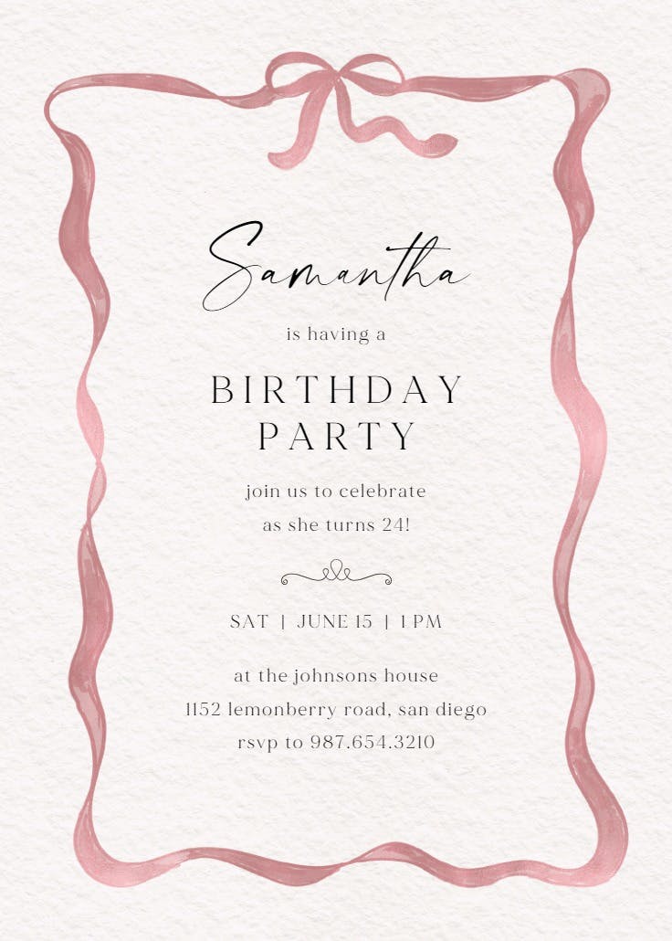 Delicate ribbon - invitación de cumpleaños