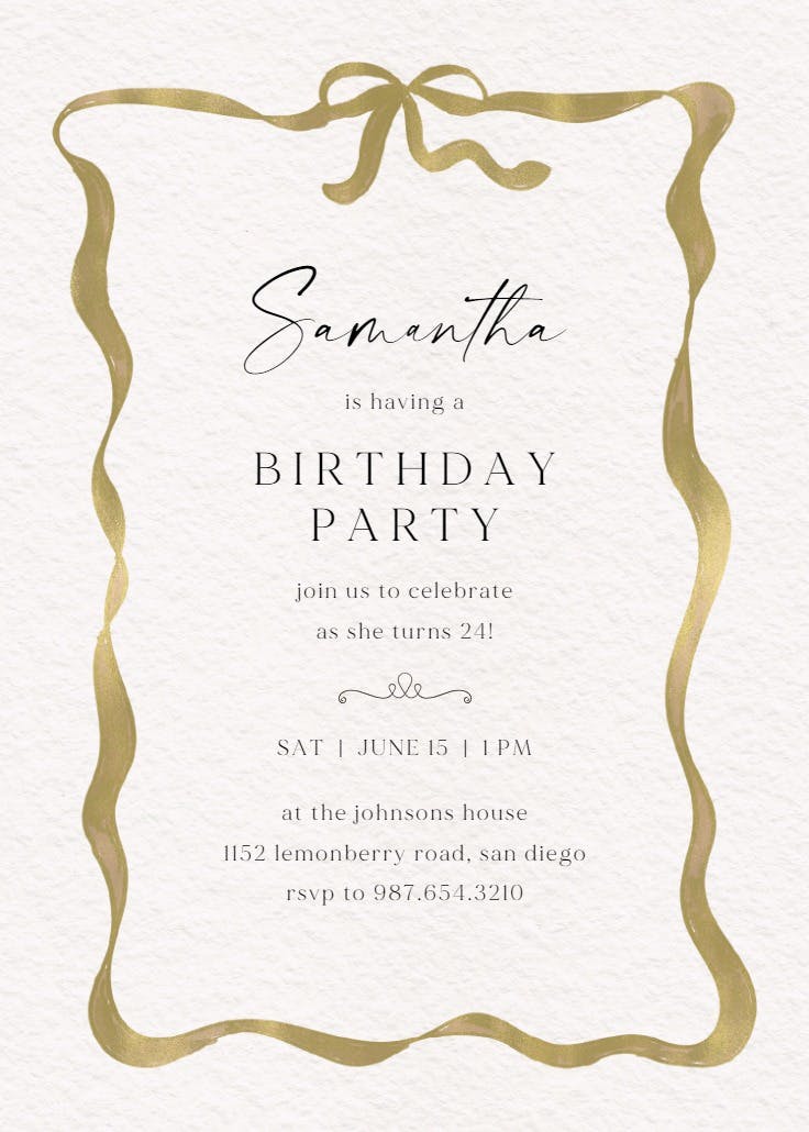 Delicate ribbon - invitación de cumpleaños
