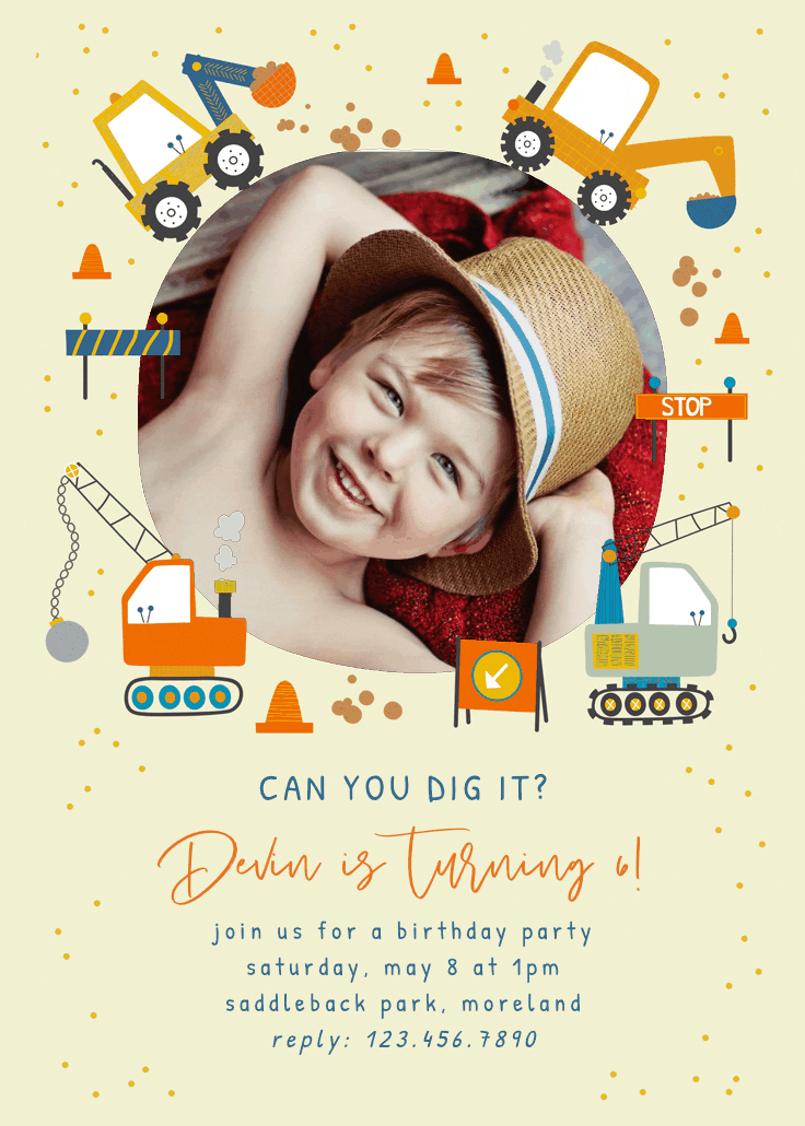 Dig it construction - invitación de cumpleaños