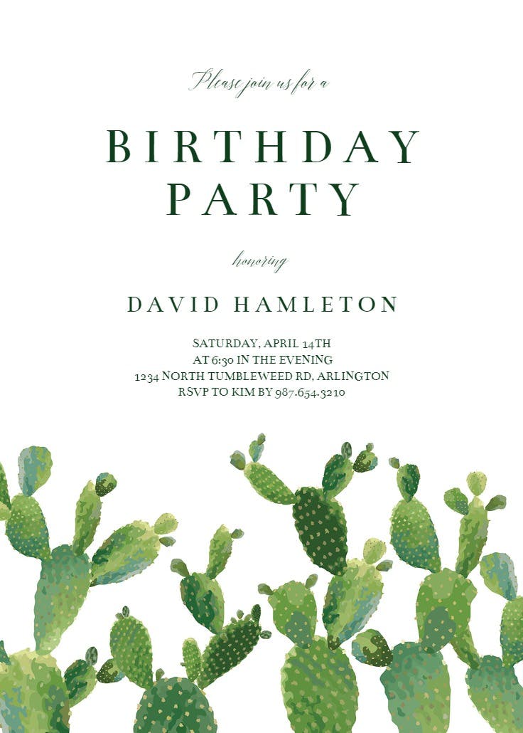 Elegant cactus - invitación de cumpleaños