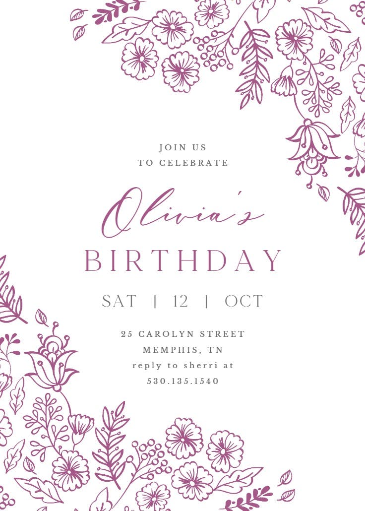 Elegant flowers - birthday invitation