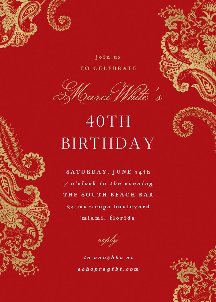 Elegant henna - birthday invitation