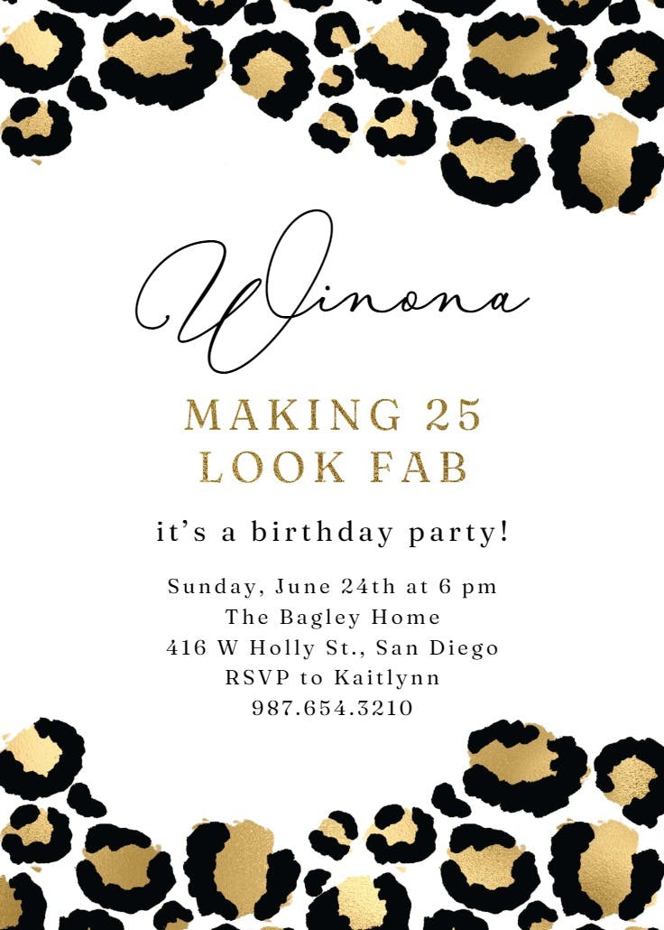 Elegant leopard - invitación de cumpleaños