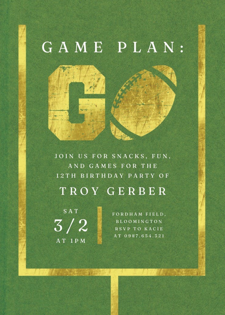 Game plan - birthday invitation