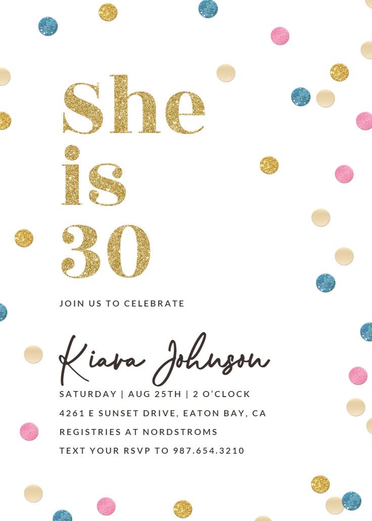 Glitter dots - birthday invitation