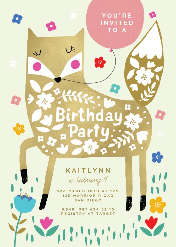 Gold fox - birthday invitation