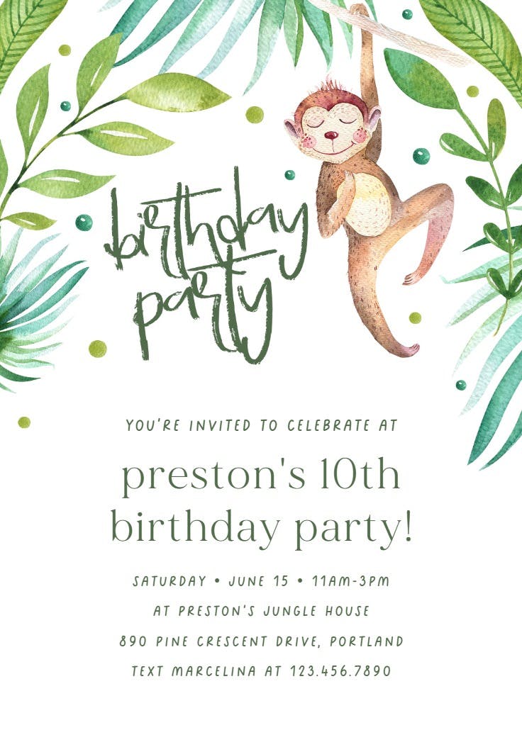 Hanging monkey - invitación de cumpleaños