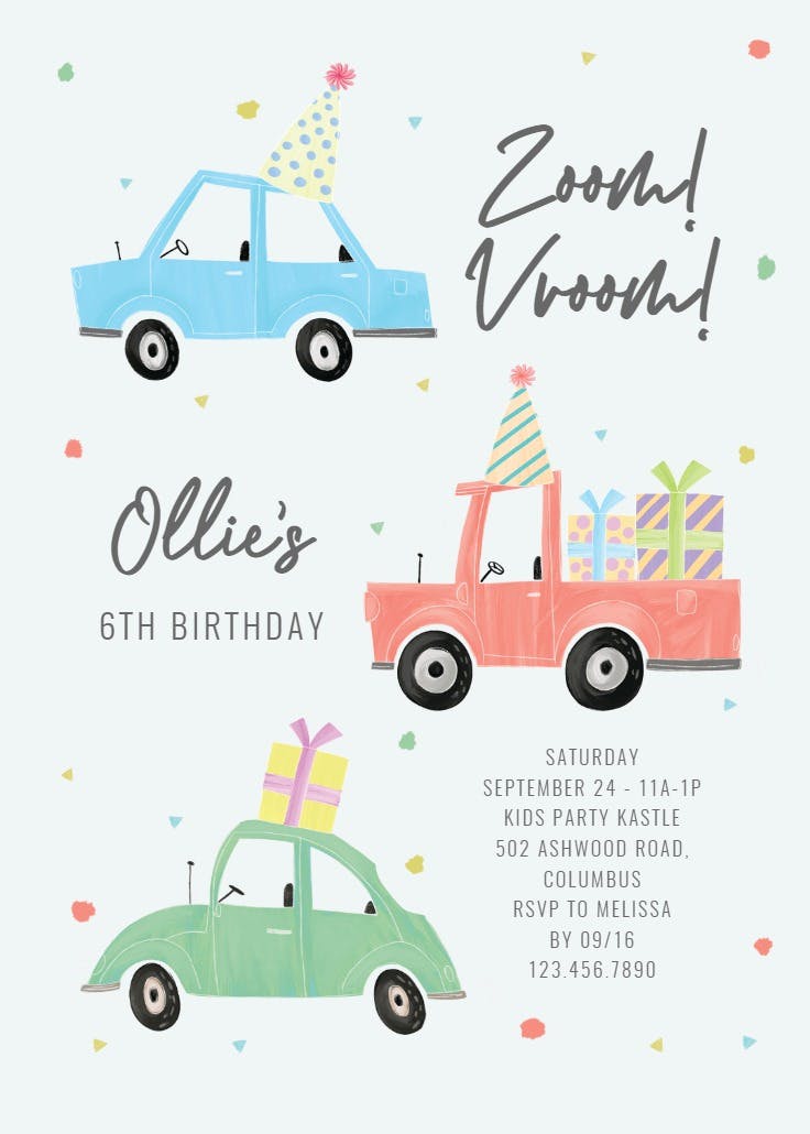 Happy cars - invitación de fiesta